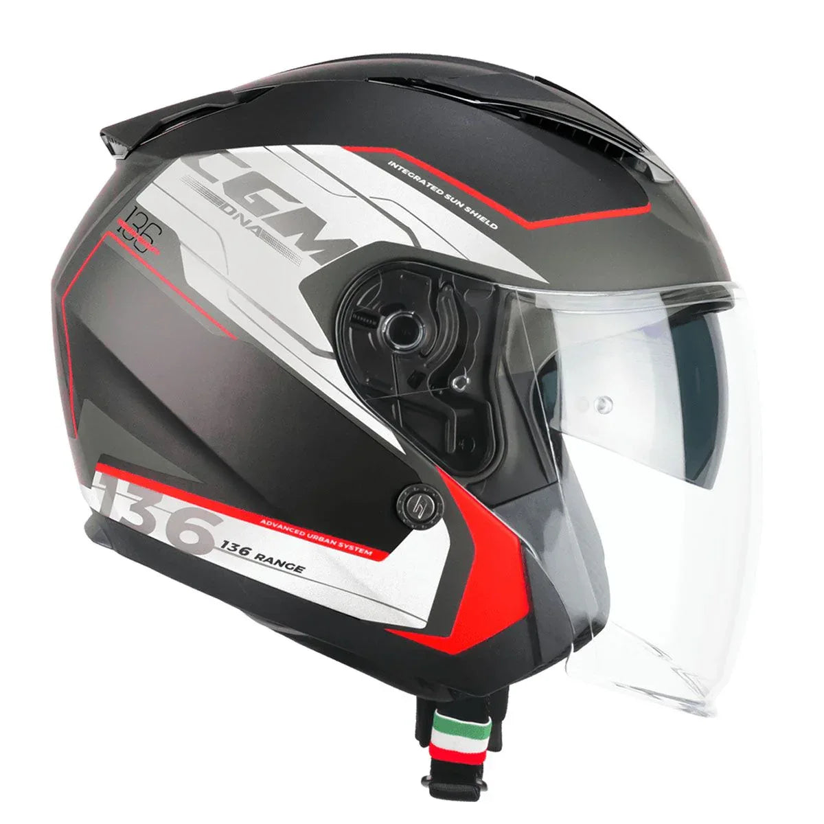 CGM 136S DNA Apache Jet Helmet - ECE 22.06, Matt Black/White/Red - Gomix Brands Outlet